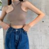 Irregular Pure Color Crop Top - Modakawa Modakawa