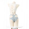 Pure Color Tank Top Hollow Out Denim Shorts Lingerie Set - Modakawa Modakawa