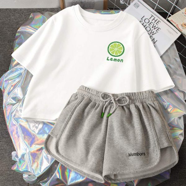 Cartoon Lemon Watermelon Print T-Shirt Shorts Set - Modakawa modakawa